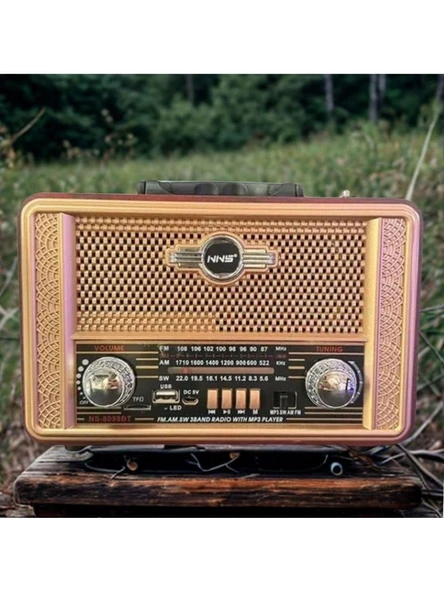 NS-8098  Retro, Nostaljik, Ahşap Tasarım Bluetooth Hoparlörlü, Şarjlı, Taşınabilir Fm/am Destekli Radyo - Resim 2