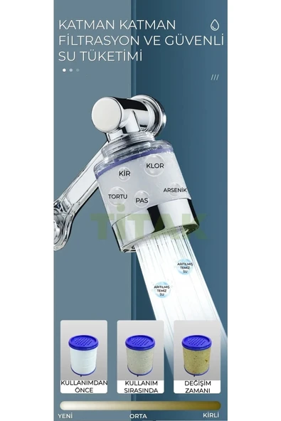 Filtreli Mutfak Banyo Musluk Başlığı 180 Derece Dönebilen Fonksiyonel Evrensel Büyük Boy - 2