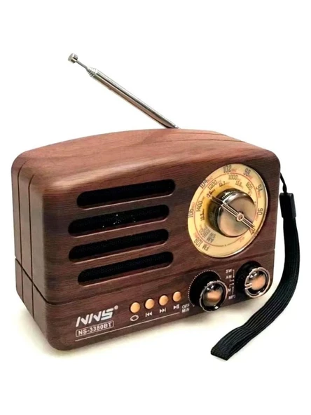 NS-3380 Küçük Boy Retro, Nostaljik, Ahşap Tasarım Bluetooth Hoparlörlü, Şarjlı, Taşınabilir Büyük Döndürülebilen Düğmeli Fm/am - Resim 4
