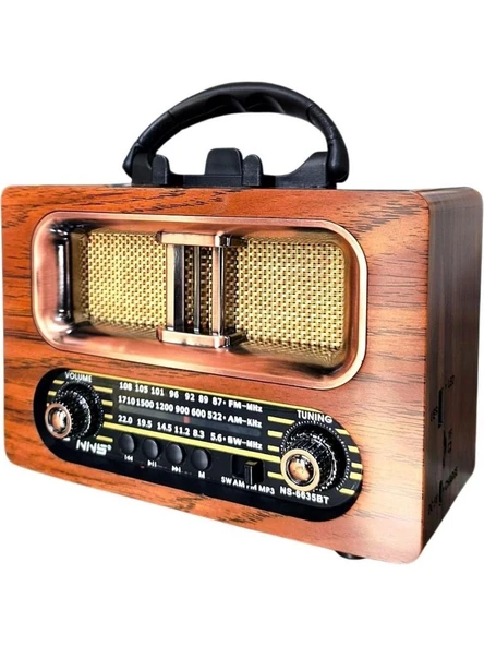 NS-6635  Büyük Boy Retro, Nostaljik, Ahşap Tasarım Bluetooth Hoparlörlü, Şarjlı, Taşınabilir Fm/am Destekli Radyo ürün görseli