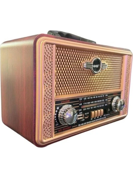 NS-8098  Retro, Nostaljik, Ahşap Tasarım Bluetooth Hoparlörlü, Şarjlı, Taşınabilir Fm/am Destekli Radyo - Resim 3