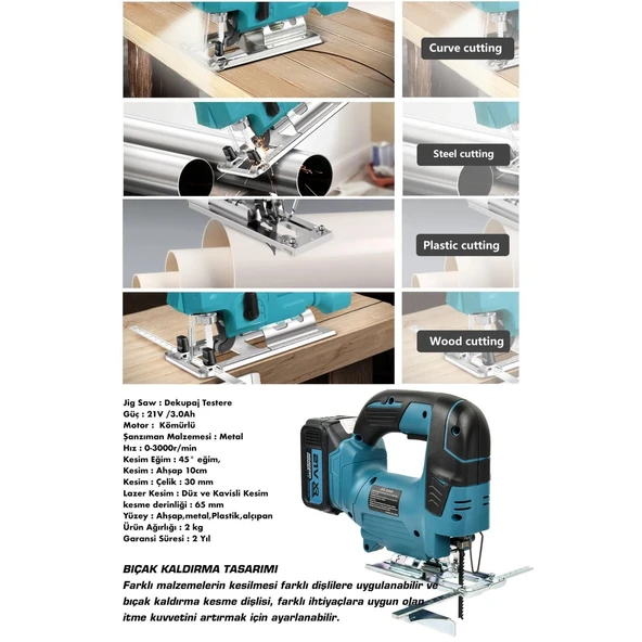 Profesyonel 21v Çift Akülü Metal Şanzıman Dekupaj Testere Makinesi ASSUR - Resim 3