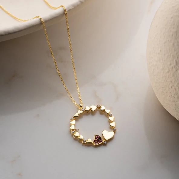 Vaoov 925 Ayar Gümüş Kalp Çemberi Gold Kolye - Resim 2