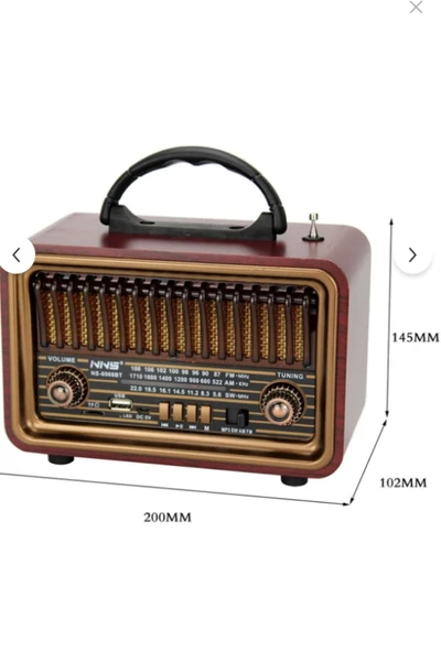 NS-8069 Retro, Nostaljik, Ahşap Tasarım Bluetooth Hoparlörlü, Şarjlı, Taşınabilir Fm/am Destekli Radyo - Resim 3