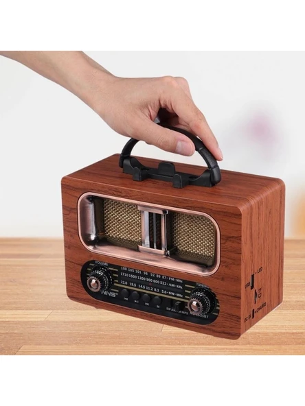 NS-6635  Büyük Boy Retro, Nostaljik, Ahşap Tasarım Bluetooth Hoparlörlü, Şarjlı, Taşınabilir Fm/am Destekli Radyo - Resim 4