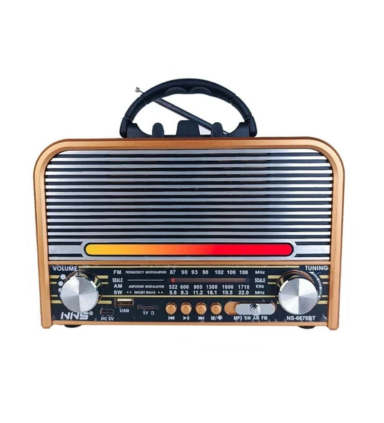 NS-6678 Retro, Nostaljik, Ahşap LED Işıklı Müzik Seti FM Radyo USB MP3 Player Bluetooth Hoparlör Tasarım ürün görseli