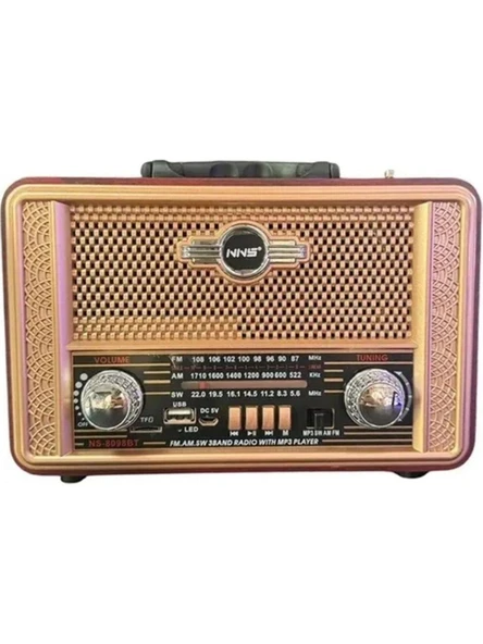 NS-8098  Retro, Nostaljik, Ahşap Tasarım Bluetooth Hoparlörlü, Şarjlı, Taşınabilir Fm/am Destekli Radyo ürün görseli