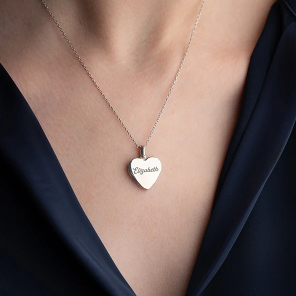 Vaoov 925 Ayar Gümüş Fotoğraflı Kişiye Özel İsimli Kalp Kolye - Resim 2