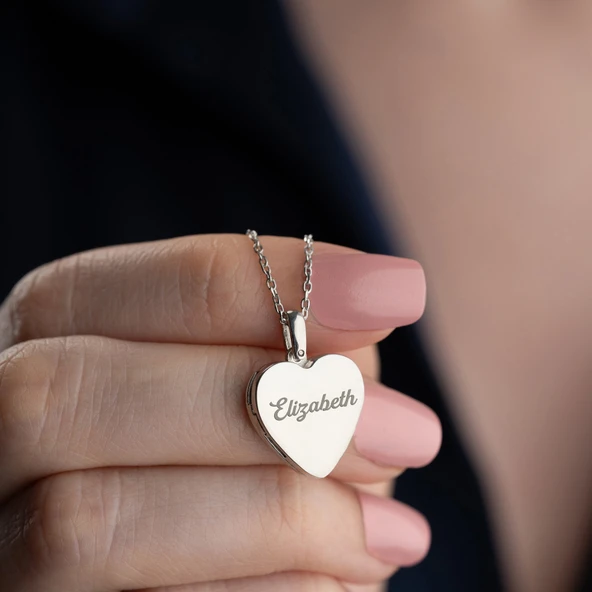 Vaoov 925 Ayar Gümüş Fotoğraflı Kişiye Özel İsimli Kalp Kolye - Resim 5
