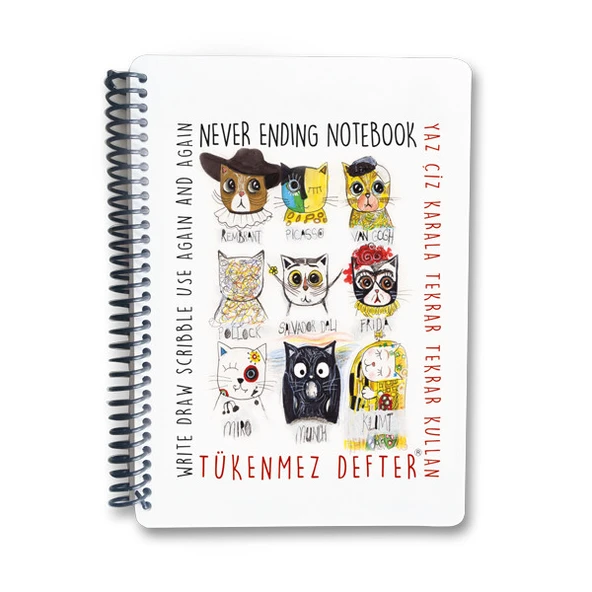 Tükenmez Not Defteri - 2 (Ressam Kediler) - 15x21 cm ürün görseli