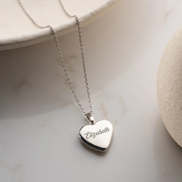 Vaoov 925 Ayar Gümüş Fotoğraflı Kişiye Özel İsimli Kalp Kolye - Resim 3