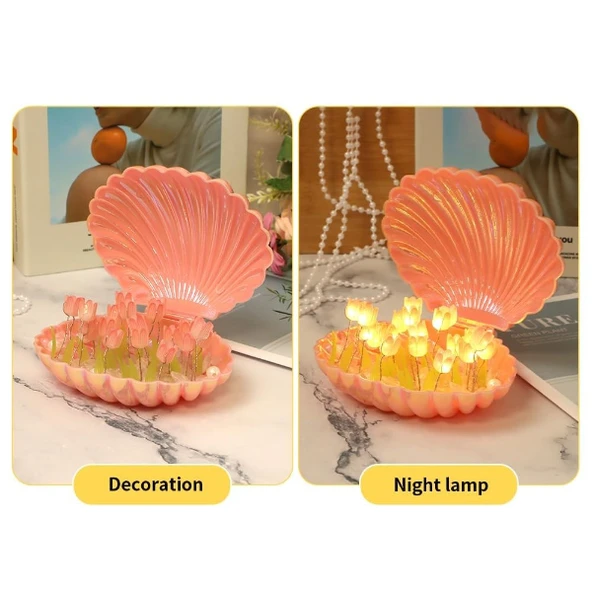 LED Işıklı Kendin Yap Deniz Kabuğu Tasarımlı Lale Lamba - 4