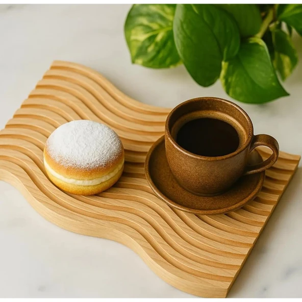 Dalgalı Çift Taraf Tasarımlı Ahşap Sunum Tepsisi - 2