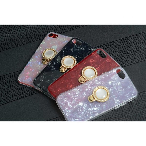 Apple iPhone 6S Kılıf Vista Yüzüklü Mermer Desenli Cam Kapak iRing