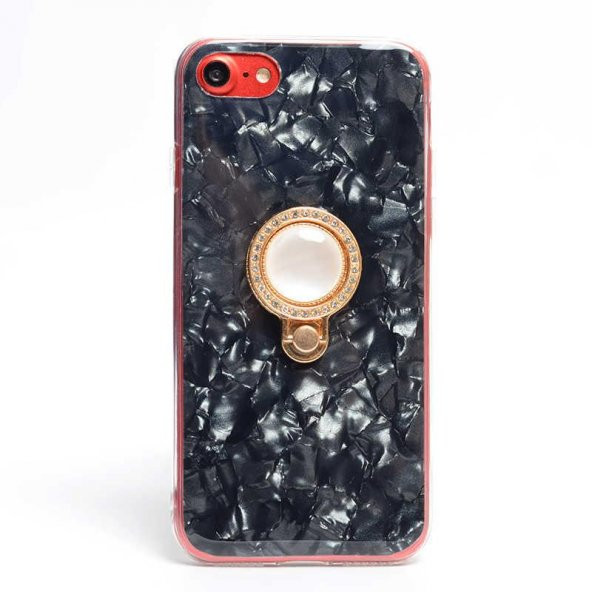 Apple iPhone 6S Kılıf Vista Yüzüklü Mermer Desenli Cam Kapak iRing - 3