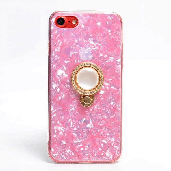 Apple iPhone 6S Kılıf Vista Yüzüklü Mermer Desenli Cam Kapak iRing - 6