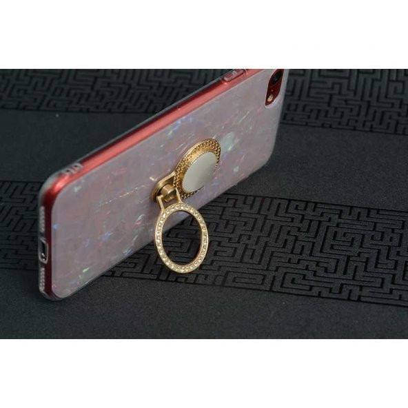 Apple iPhone 6S Kılıf Vista Yüzüklü Mermer Desenli Cam Kapak iRing - 7