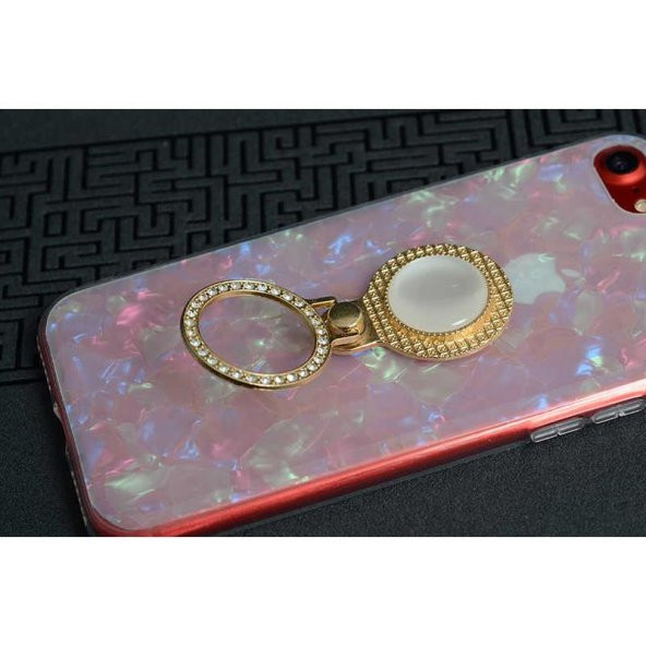 Apple iPhone 6S Kılıf Vista Yüzüklü Mermer Desenli Cam Kapak iRing - 8