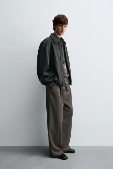 Suni Deri Bomber Erkek Ceket - Resim 3