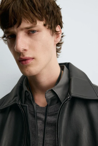Suni Deri Bomber Erkek Ceket - Resim 4