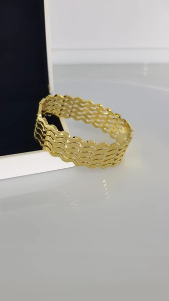 Dalga Kalın Çelik Kelepçe Bilezik C134-1 ürün görseli 1