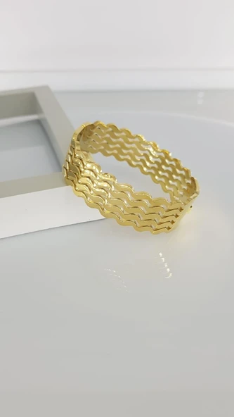 Dalga Kalın Çelik Kelepçe Bilezik C134-1 - Resim 3