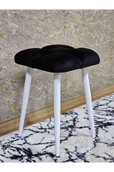 Kare Beyaz Boyalı Konik Ayaklı Tabure - Oturak - Bar Taburesi - Ayaklı Tabure Siyah Renk 33 x 48 Boyut/Ebat ürün görseli 1