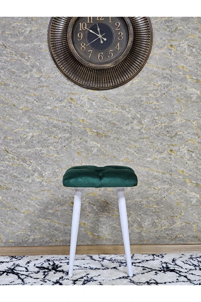 Kare Beyaz Boyalı Konik Ayaklı Tabure - Oturak - Bar Taburesi - Ayaklı Tabure Yeşil Renk 33 x 48 Boyut/Ebat - Resim 3