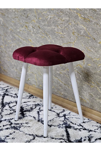 Kare Beyaz Boyalı Konik Ayaklı Tabure - Oturak - Bar Taburesi - Ayaklı Tabure Bordo Renk 33 x 48 Boyut/Ebat - Resim 4