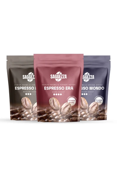 Saggezza Tanışma Paketi, Espresso Lago 250 gr + Espresso Mondo 250 gr + Espresso Era 250 gr