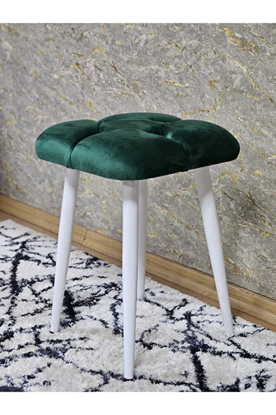 Kare Beyaz Boyalı Konik Ayaklı Tabure - Oturak - Bar Taburesi - Ayaklı Tabure Yeşil Renk 33 x 48 Boyut/Ebat - Resim 4