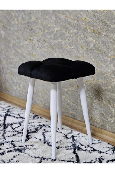 Kare Beyaz Boyalı Konik Ayaklı Tabure - Oturak - Bar Taburesi - Ayaklı Tabure Siyah Renk 33 x 48 Boyut/Ebat - Resim 4