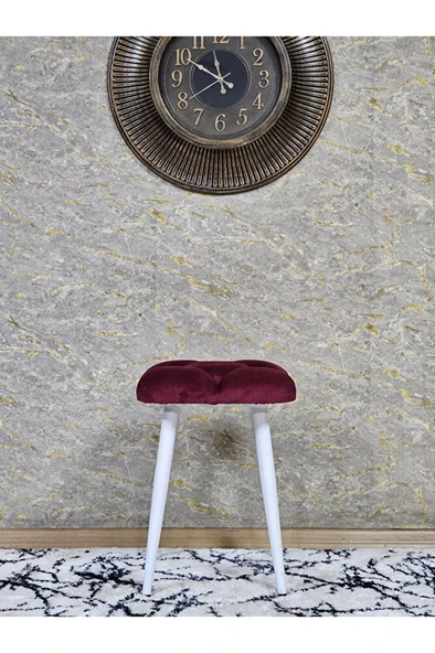 Kare Beyaz Boyalı Konik Ayaklı Tabure - Oturak - Bar Taburesi - Ayaklı Tabure Bordo Renk 33 x 48 Boyut/Ebat - Resim 3