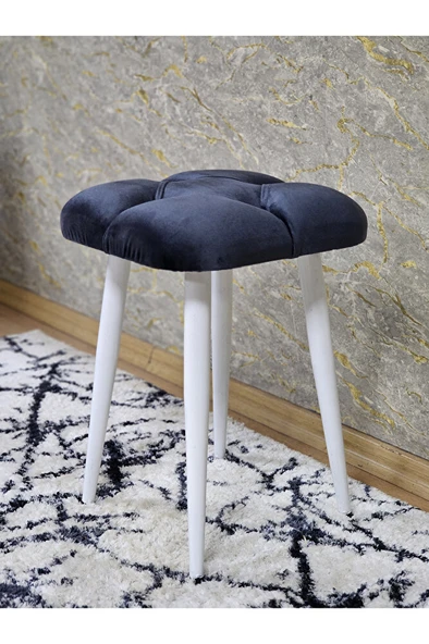 Kare Beyaz Boyalı Konik Ayaklı Tabure - Oturak - Bar Taburesi - Ayaklı Tabure Füme Renk 33 x 48 Boyut/Ebat - Resim 4