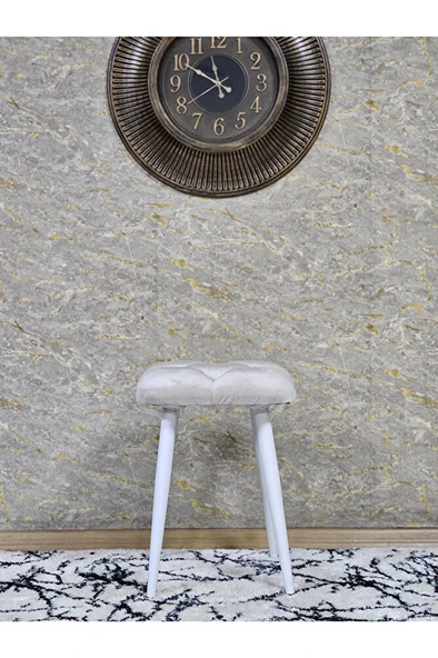 Kare Beyaz Boyalı Konik Ayaklı Tabure - Oturak - Bar Taburesi - Ayaklı Tabure Krem Renk 33 x 48 Boyut/Ebat - Resim 3