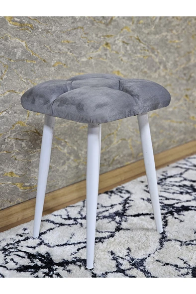 Kare Beyaz Boyalı Konik Ayaklı Tabure - Oturak - Bar Taburesi - Ayaklı Tabure Gri Renk 33 x 48 Boyut/Ebat ürün görseli