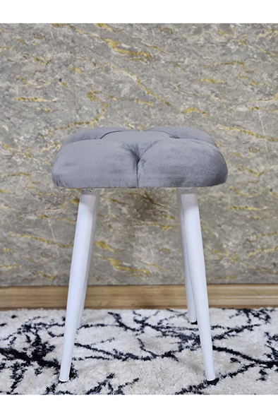 Kare Beyaz Boyalı Konik Ayaklı Tabure - Oturak - Bar Taburesi - Ayaklı Tabure Gri Renk 33 x 48 Boyut/Ebat - Resim 2