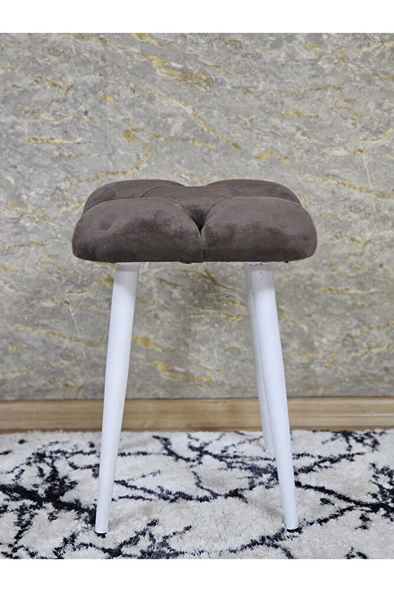 Kare Beyaz Boyalı Konik Ayaklı Tabure - Oturak - Bar Taburesi - Ayaklı Tabure Kahverengi Renk 33 x 48 Boyut/Ebat - Resim 2