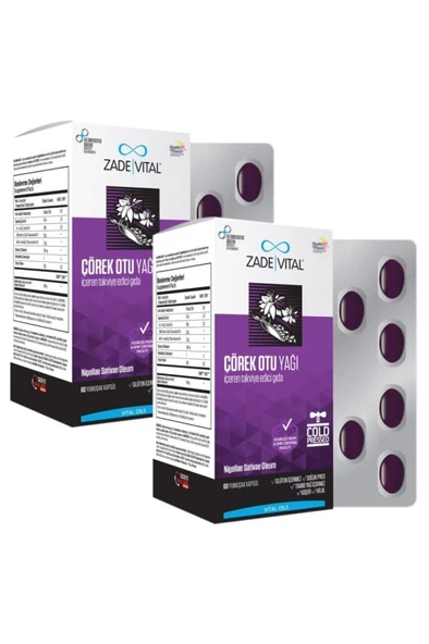 Zade Vital Çörek Otu Yağı 60 Kapsül- 2 ADET- SKT: 07/2028 ürün görseli 1