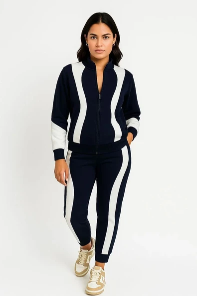 Kadın Premium Parçalı Eşofman Takım - Dik Yaka Fermuarlı Sweatshirt - Siyah ürün görseli 1