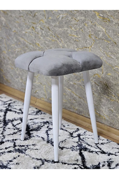 Kare Beyaz Boyalı Konik Ayaklı Tabure - Oturak - Bar Taburesi - Ayaklı Tabure Gri Renk 33 x 48 Boyut/Ebat - Resim 4