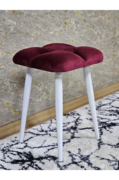 Kare Beyaz Boyalı Konik Ayaklı Tabure - Oturak - Bar Taburesi - Ayaklı Tabure Bordo Renk 33 x 48 Boyut/Ebat ürün görseli