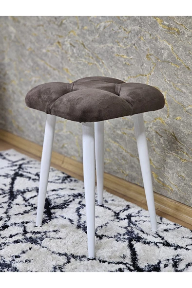 Kare Beyaz Boyalı Konik Ayaklı Tabure - Oturak - Bar Taburesi - Ayaklı Tabure Kahverengi Renk 33 x 48 Boyut/Ebat - Resim 4