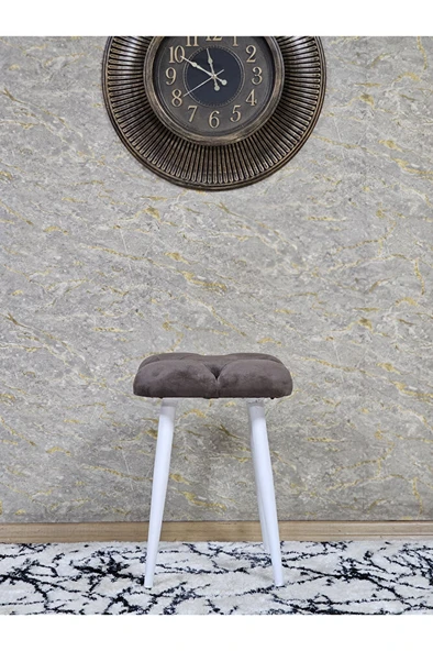 Kare Beyaz Boyalı Konik Ayaklı Tabure - Oturak - Bar Taburesi - Ayaklı Tabure Kahverengi Renk 33 x 48 Boyut/Ebat - Resim 3