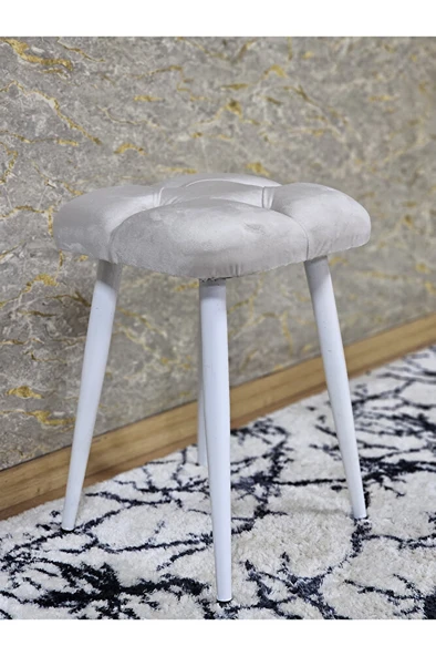 Kare Beyaz Boyalı Konik Ayaklı Tabure - Oturak - Bar Taburesi - Ayaklı Tabure Krem Renk 33 x 48 Boyut/Ebat ürün görseli