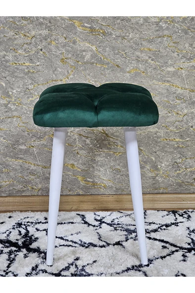 Kare Beyaz Boyalı Konik Ayaklı Tabure - Oturak - Bar Taburesi - Ayaklı Tabure Yeşil Renk 33 x 48 Boyut/Ebat - Resim 2