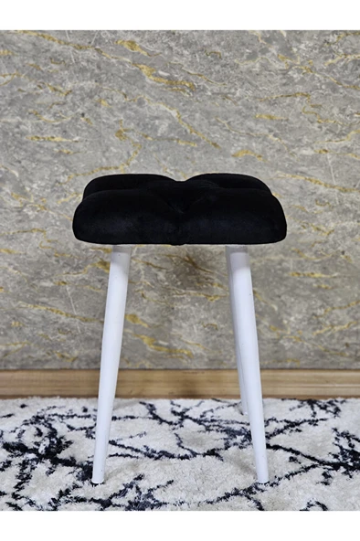 Kare Beyaz Boyalı Konik Ayaklı Tabure - Oturak - Bar Taburesi - Ayaklı Tabure Siyah Renk 33 x 48 Boyut/Ebat - Resim 2