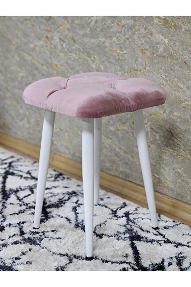 Kare Beyaz Boyalı Konik Ayaklı Tabure - Oturak - Bar Taburesi - Ayaklı Tabure Pembe Renk 33 x 48 Boyut/Ebat - Resim 4