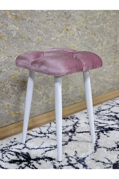 Kare Beyaz Boyalı Konik Ayaklı Tabure - Oturak - Bar Taburesi - Ayaklı Tabure Pembe Renk 33 x 48 Boyut/Ebat ürün görseli 1