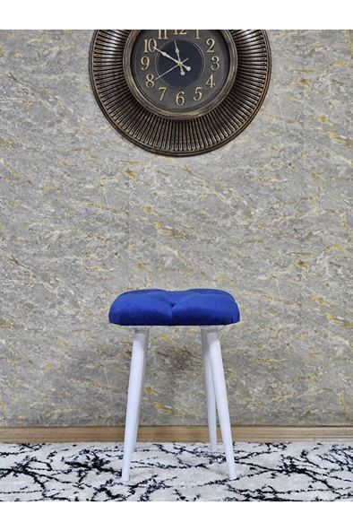 Kare Beyaz Boyalı Konik Ayaklı Tabure - Oturak - Bar Taburesi - Ayaklı Tabure Mavi Renk 33 x 48 Boyut/Ebat - 3